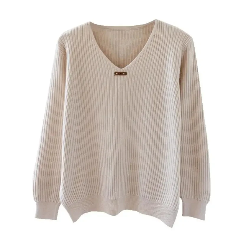 2024 New Sexy V Neck Women Sweater Autumn Knitted Pullover Jumper Chic Soft Korean Slim Long Sleeve Female Basic Top Pull Femme