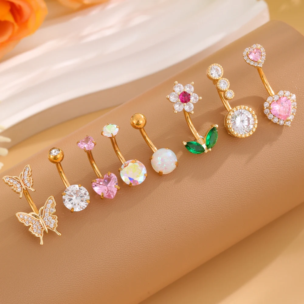 Разные стильные пикантные кольца для пупка с опалом в форме сердца, 14 г, милая изогнутая искусственная кожа в форме бабочки для женщин и девушек Разные стильные пикантные кольца для пупка с опалом в форме сердца, 14 г, милая изогнутая искусственная кожа в форме бабочки для женщин и девушек