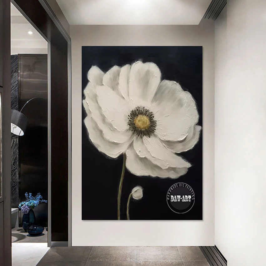 Large Modern Flower Abstract Oil Painting Cheap Canvas Picture Artwork White Acrylic Art Wall Unframed Decor Items For Cafe