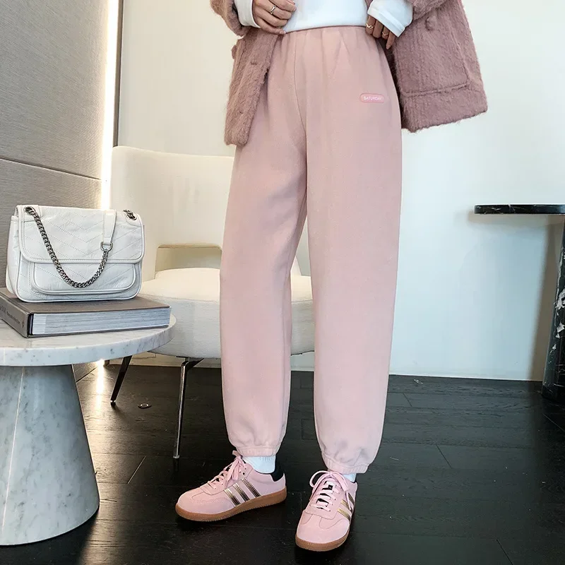 Winter Casual Women's Pants Warm Harem Wide Leg Cargo Trousers Loose Oversize Sweatpants Vintage Fleece Pants For Women Y2k