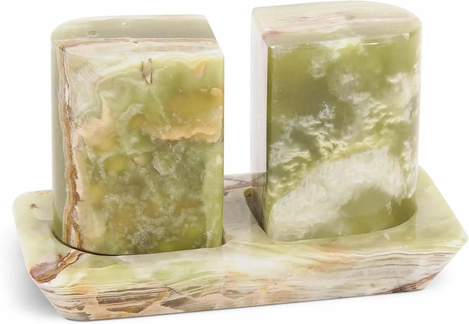 

Green Marble Salt & Pepper Shakers Set with Tray - Modern Kitchen Essentials for Cooking and Dining