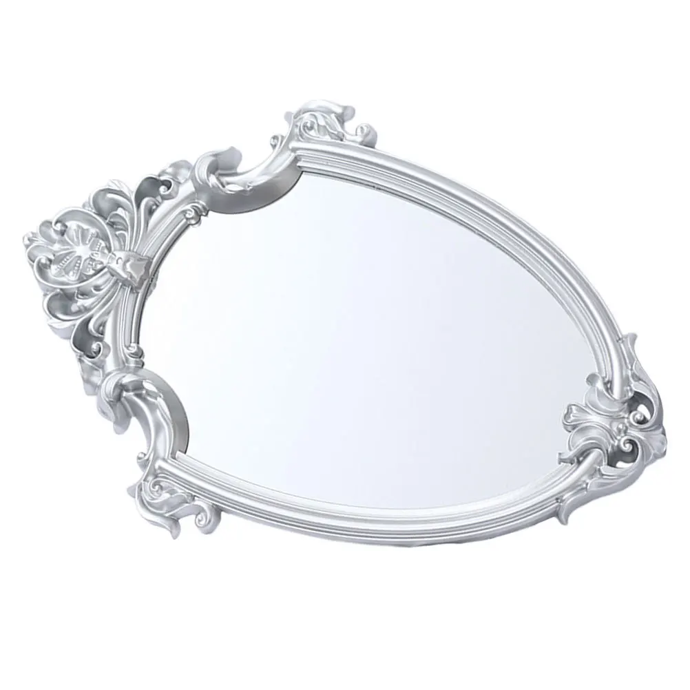 

1Pcs Silver Court Style Wall-Mounted Mirror European Decorative Hanging Mirror Vintage Embossed Makeup Beauty