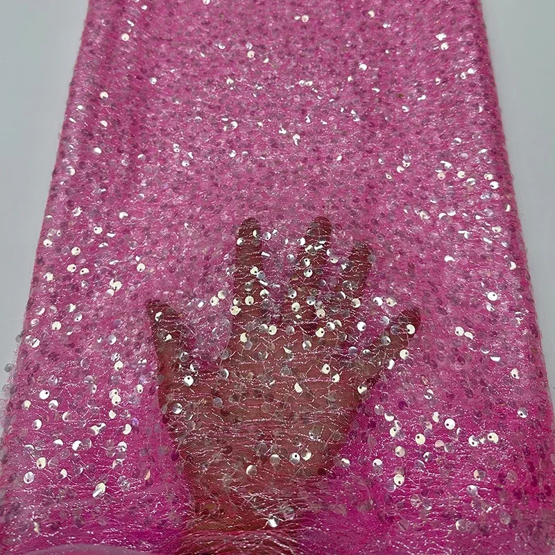 

French luxurious sequined lace mesh fabric, African high-quality handcrafted sequined lace fabric mesh embroidery DIY sewing
