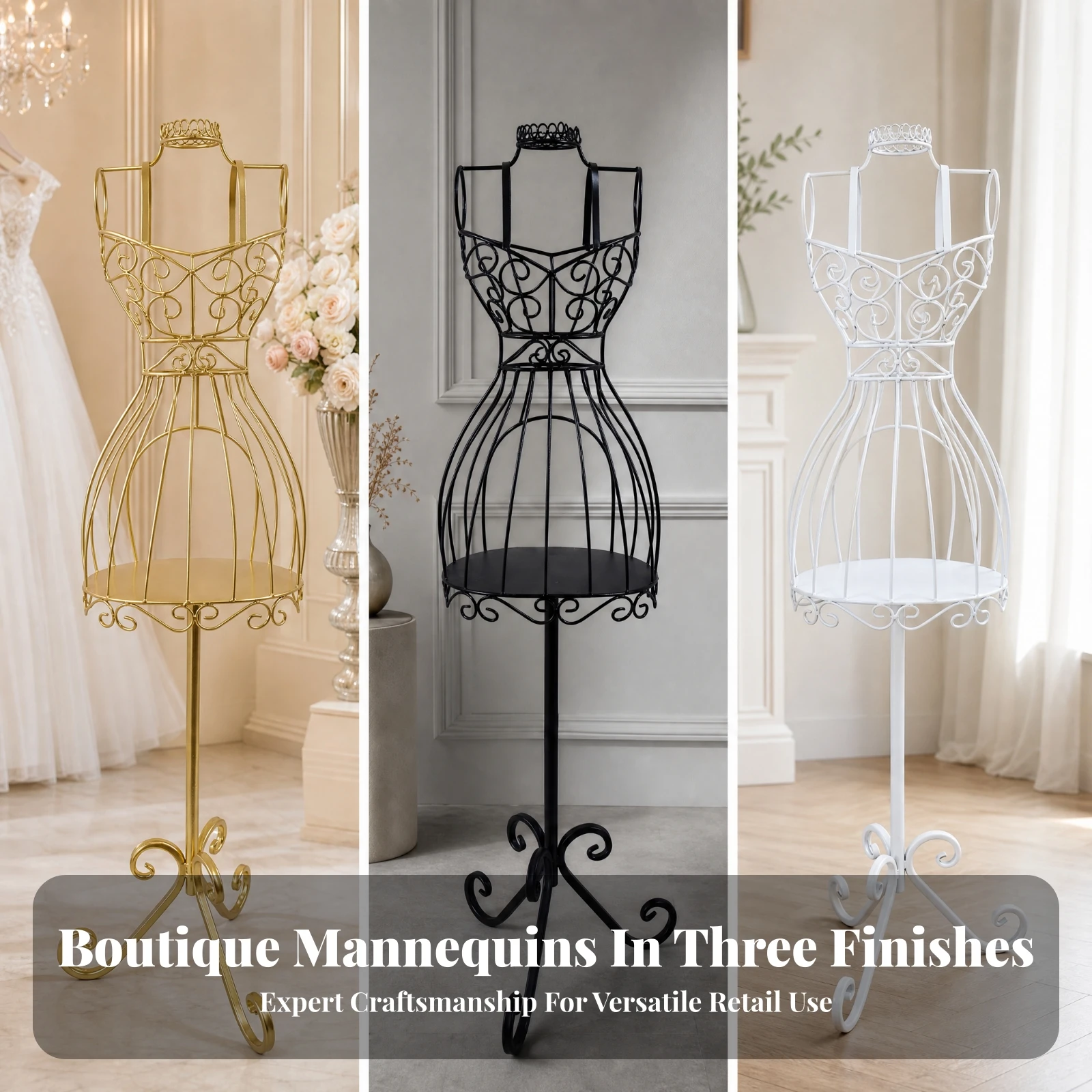 Wire-Frame Child Mannequin Display Stand Lightweight Ornate Scrollwork Child Dress Form Stand Kids Mannequin Stable Sturdy