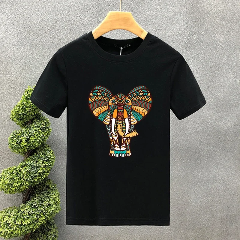 Unisex Oversized Cotton T-Shirt Thailand Elephant Print High-Quality Summer Luxury Tee Creative Brand Top for Men And Kids