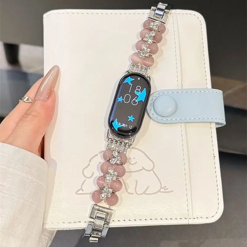 Cinturino con perle di diamanti adatto per Xiaomi Band 8 Pro/9Pro,8/8NFC/9/9NFC/10/10NFC,Per Mi band 3/4/5/6/7, Per Redmi Watch4/Watch5