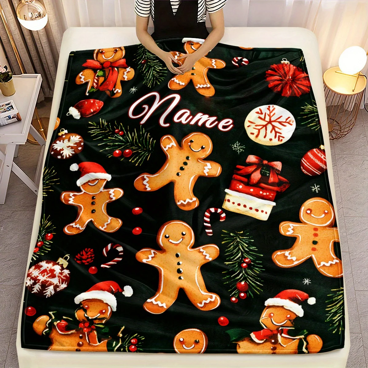 Personalisierte Weihnachts-Lebkuchen für Männer, Flanelldecke – weicher, warmer, leichter Überwurf mit festlichem Feiertagsdesign für Sofa,