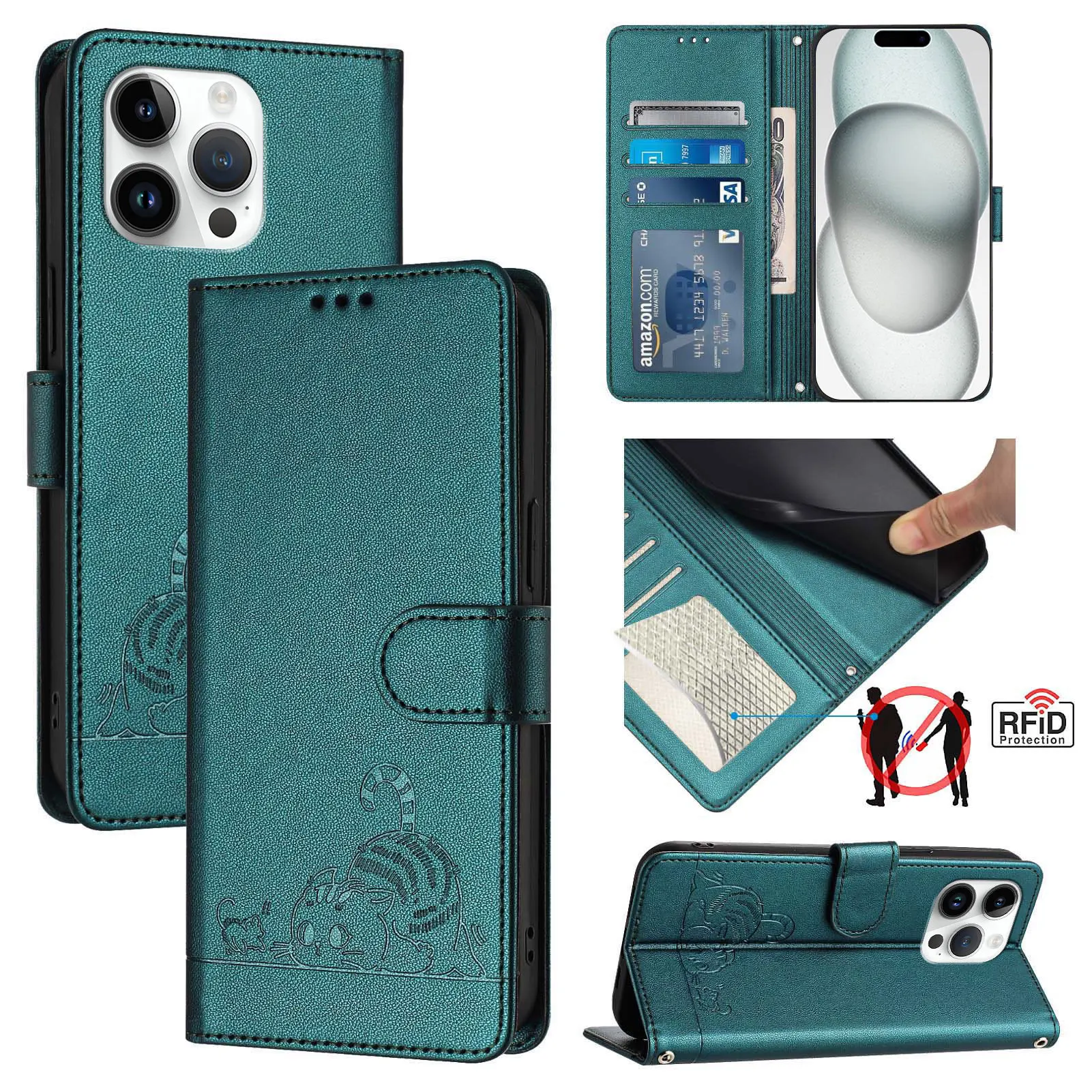 حافظة كروس على شكل قطة مضحكة لهاتف OPPO Reno 14 Pro 14F 13 12 11 10 9 8 7 6 5 4 حبل جلدي 3 بطاقات محفظة معصم غطاء قلاب للكتاب
