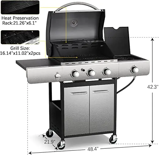 Four Burners Liquid Propane Gas Grill BBQ Gas Grill with Stainless steel Gas BBQ Wagon For Outdoor use