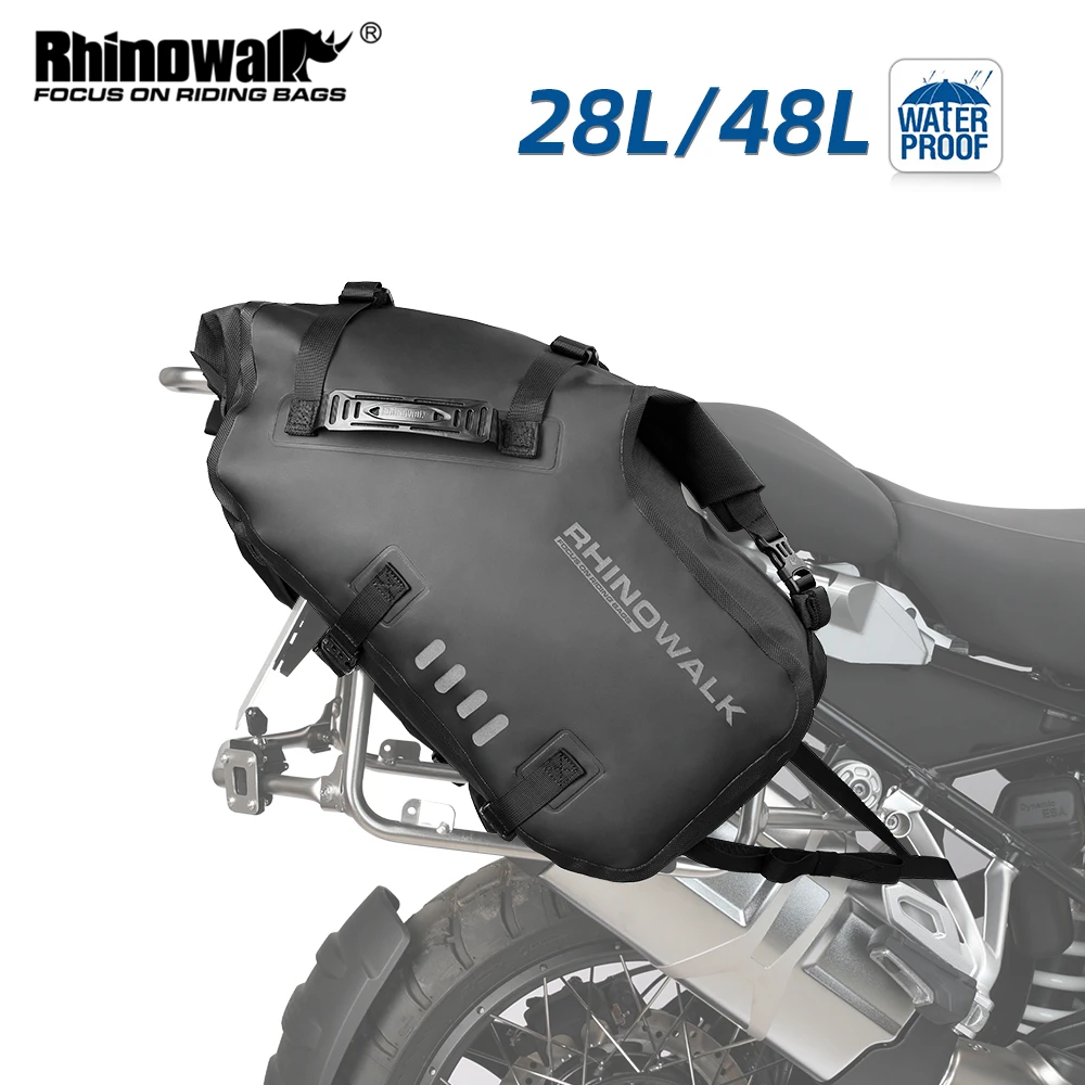 Rhinowalk Motorcycle Back Seat Bag 28L/48L Double Side Saddlebag Waterproof Motorbike Pannier Bag Universal Fit Motor Luggage