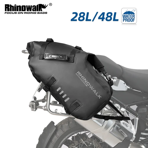 Rhinowalk-Bolsa de asiento trasero de motocicleta, de doble cara alforja, impermeable, ajuste Universal, equipaje de Motor, 28L/48L