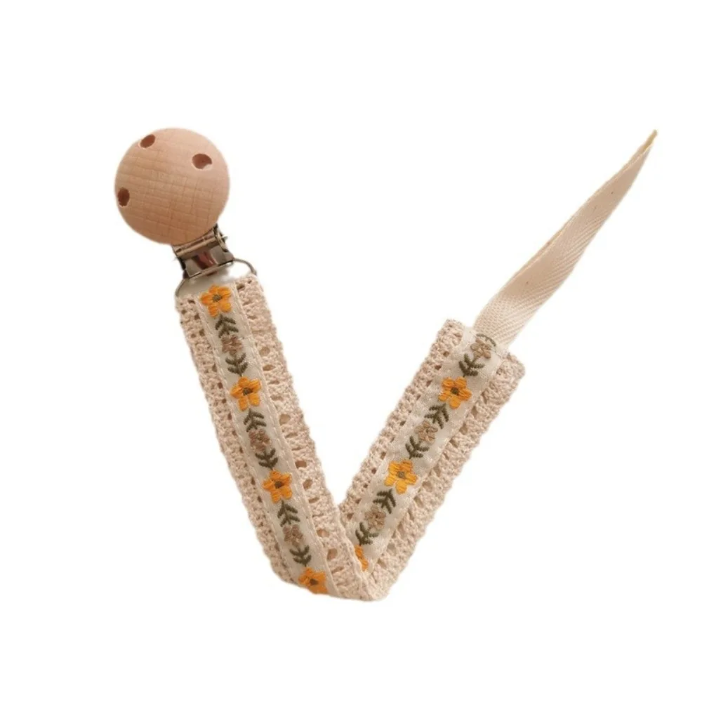 

Ethnic Style Baby Cloth Pacifier Chain Floral Wooden Clip Soother Holder Adjustable Teether Toys Straps Nipple Holder Clips Baby