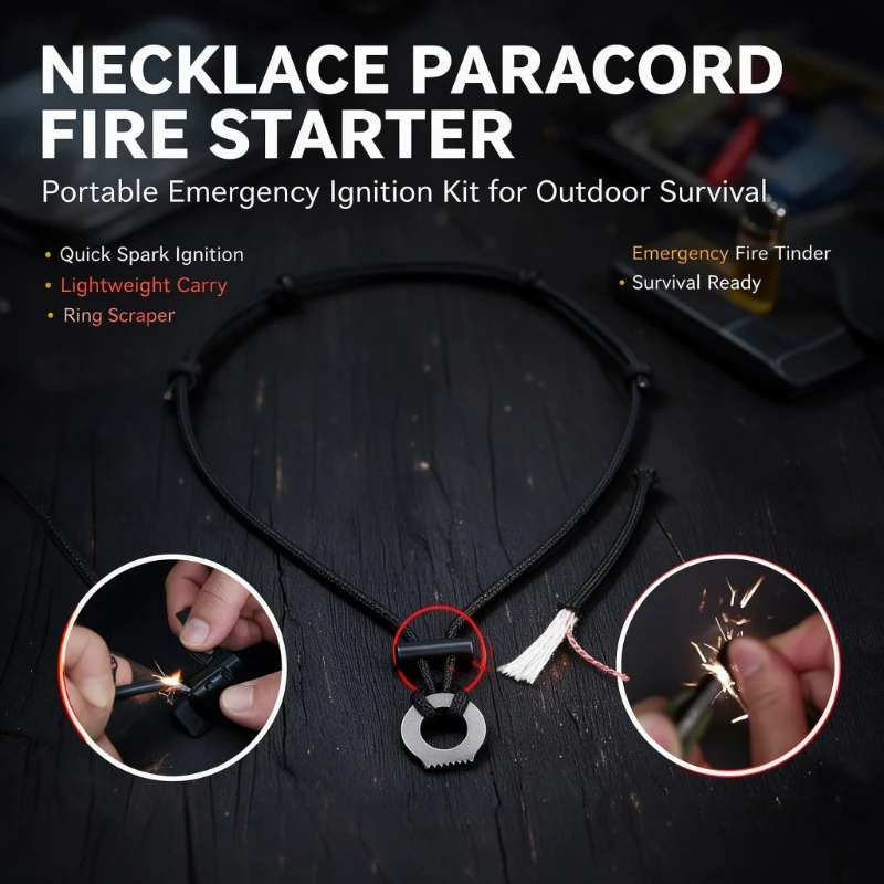 Durable EmergencySurvival Gear,Portable Paracord Necklace IntegratedFlint Fire Starter,Perfect for Camping,Hiking and Wilderness