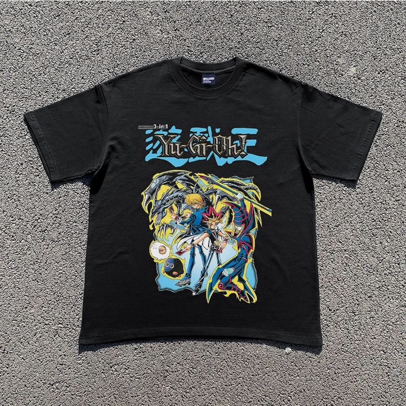 

Японское аниме Yu Gi Oh Ретро футболка Высокое качество Женщины Мужчины Хип-хоп Повседневные футболки с короткими рукавами Модная тенденция Одежда y2k Топы