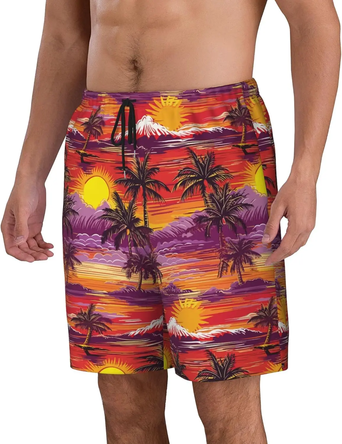 กางเกงว่ายน้ําบุรุษ Hawaiian Summer Tropical Beach Shorts แห้งเร็วพร้อมกระเป๋า