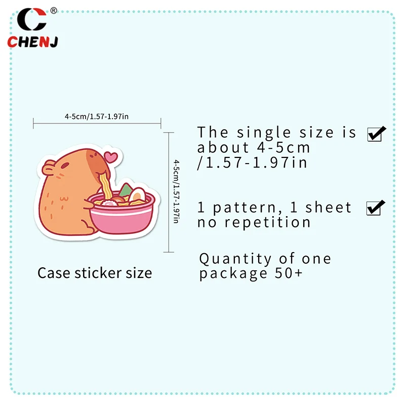 50Sheets Cartoon Creative Capybara Stickers Stationery Tablet Luggage Bottle Guitar Decoration Sticker DIY Waterproof Stickers