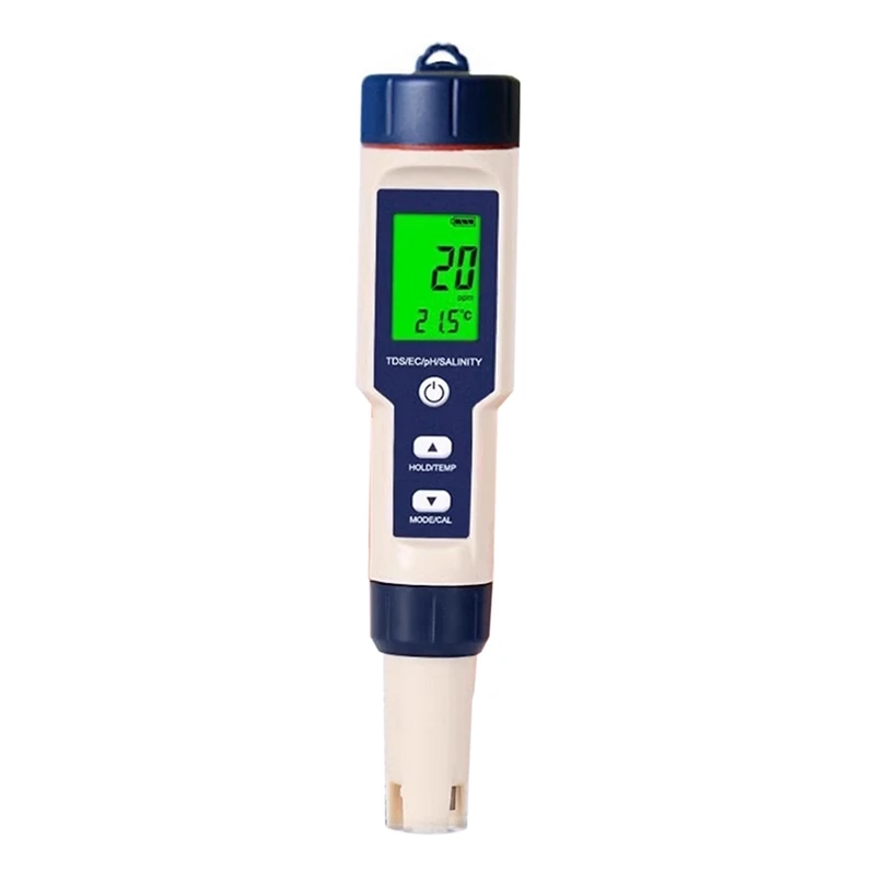 5 In 1 EC TDS Salinity Temperature PH Meter Water Quality Tester  For Food Beverages Salt Content Aquarium Seawater ATC