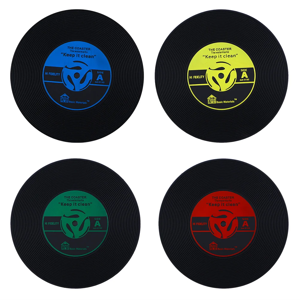 8pcs Vintage CD Record Disk Drinks Coasters Cup Mat Coffee Cup Cushion (Red + Yellow + Blue + Green, 2pcs Each)