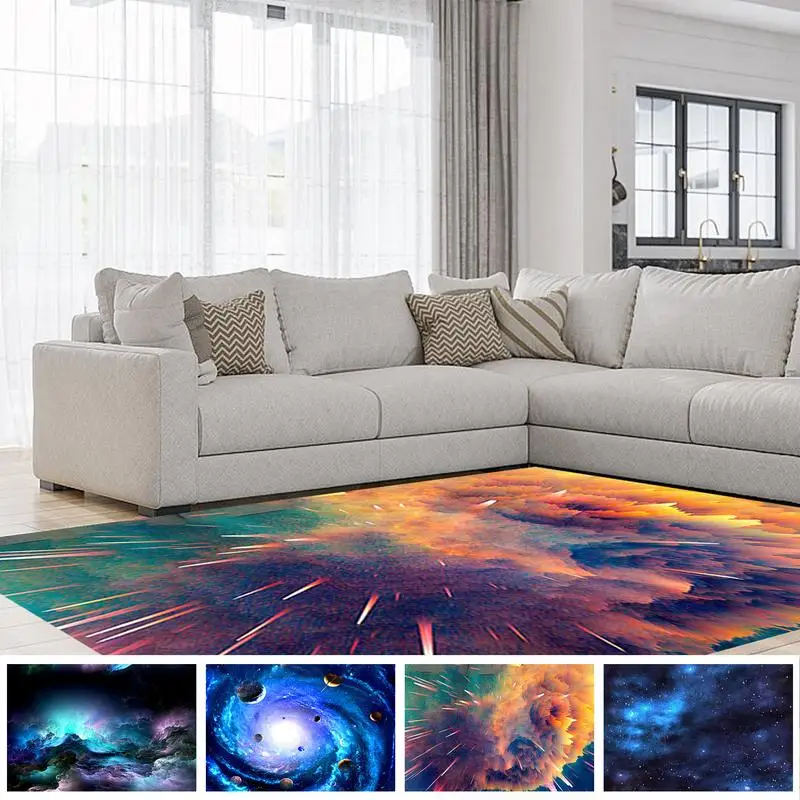 Non-Slip Rugs For Living Room Non-Slip Area Rug Outer Space Floor Mat Soft Lightweight Washable Home Decor Square Bedroom Carpet