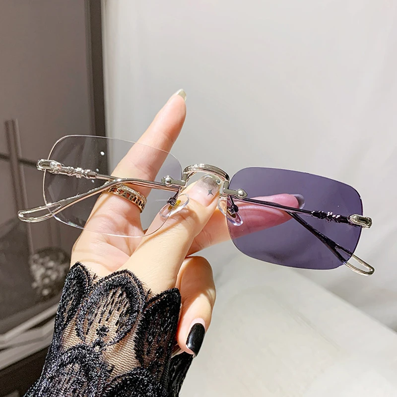 Quadratische Computerbrille rahmenlos Damen Herren Anti-Blaulicht-Rechteckbrille Blaulichtfilter Optische Brille Metallgestell Brillen