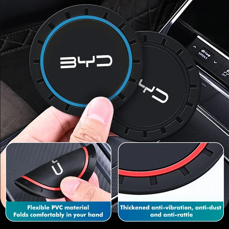 

2x Anti-Slip Shockproof Water Cup Mat For BYD Atto 3 Yuan Plus Dolphin Seal Seagull Tang Han Song Max Qin Pro F3 E6