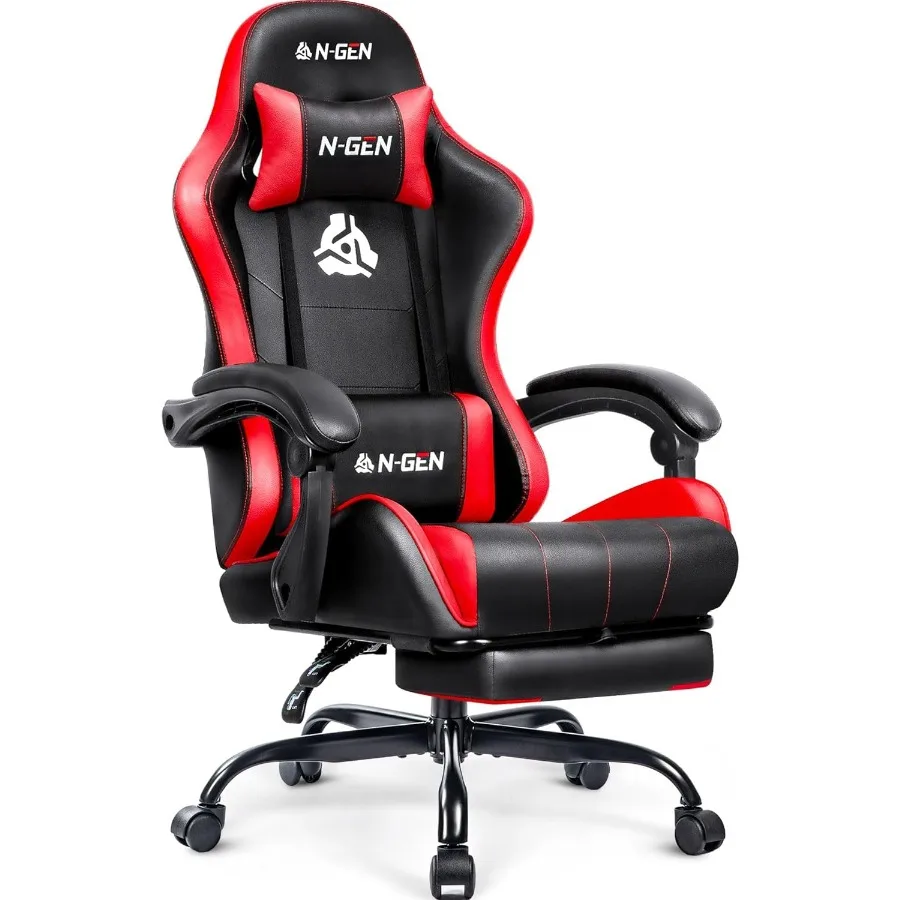 كرسي ألعاب الفيديو مع مسند للقدمين لدعم قطني للمكتب المنزلي، كرسي عالي الظهر قابل للتعديل، مريح من الجلد