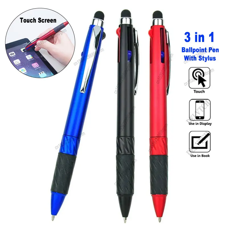 Multifunctional 3in1 Color Ballpoint Pen With Capacitive Touch Screen Stylus Black Blue Red Ink Office Wrting Signature Ball Pen