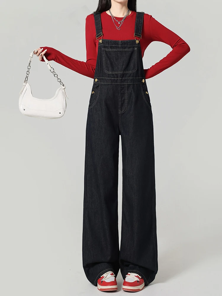 

High Waist Vintage Denim Overalls Women's Loose Fit Wide Leg Pants Anti-Wrinkle Casual Sle for Young Girls Autumn New Arrival