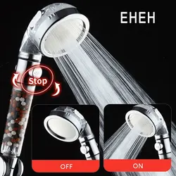 Switch Button High Pressure 3 Modes Adjustable Bath Rain Shower Head Water Saving SPA Tourmaline Filter Bathroom Accessories