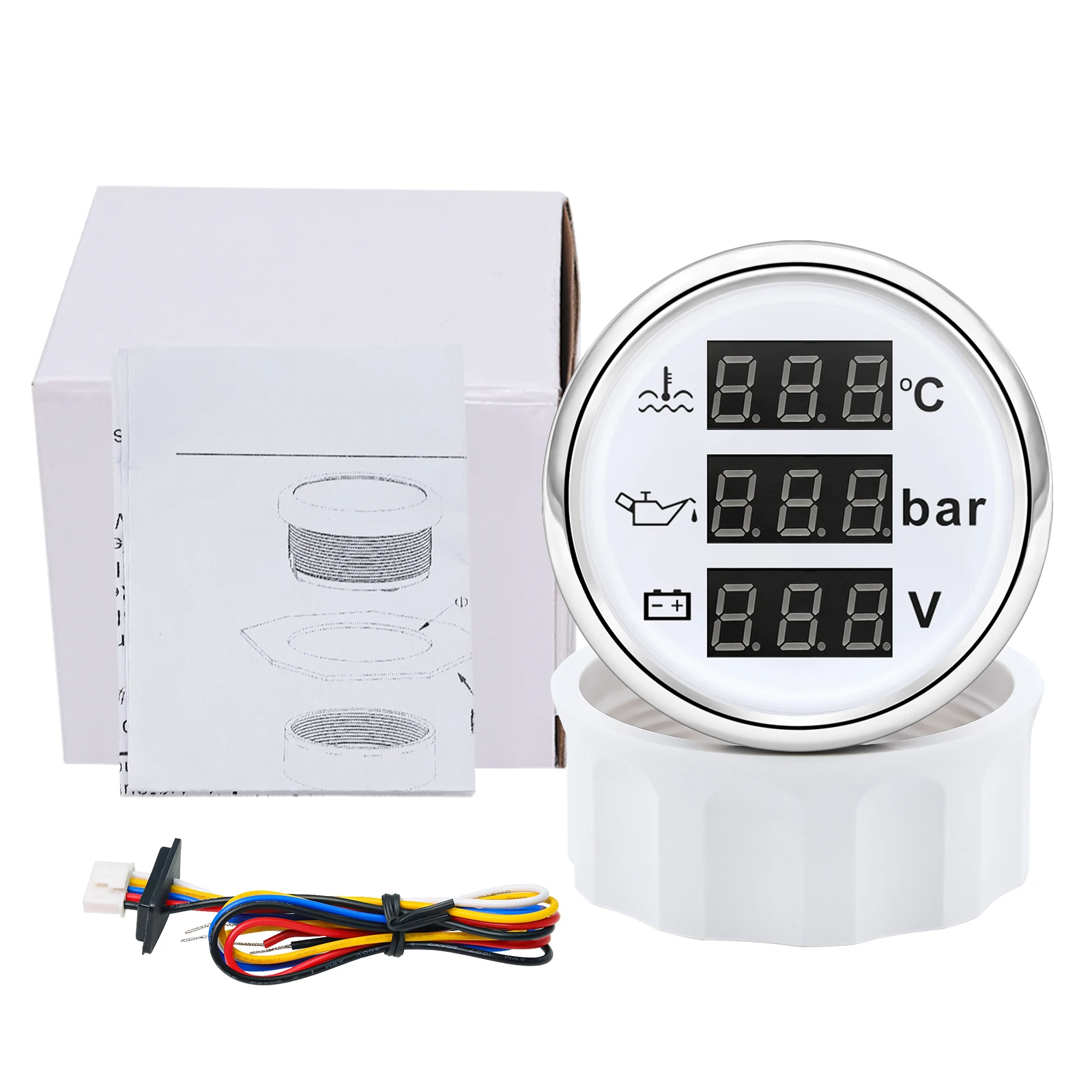 3-in-1 Digitalanzeige 52mm + Temperatursensor + Drucksensor 0~120 ℃ Wassertemperaturmesser + Öldruckmesser + Spannungsmesser mit Alarm – Detail 18