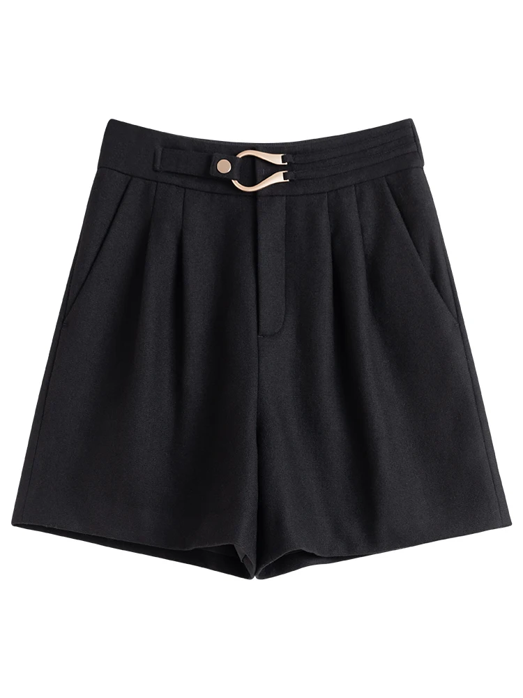 FSLE Women Winter Black Short All-match Woolen Casual Thicken Shorts 2021 Women Loose Commuter High Waist Short Pants