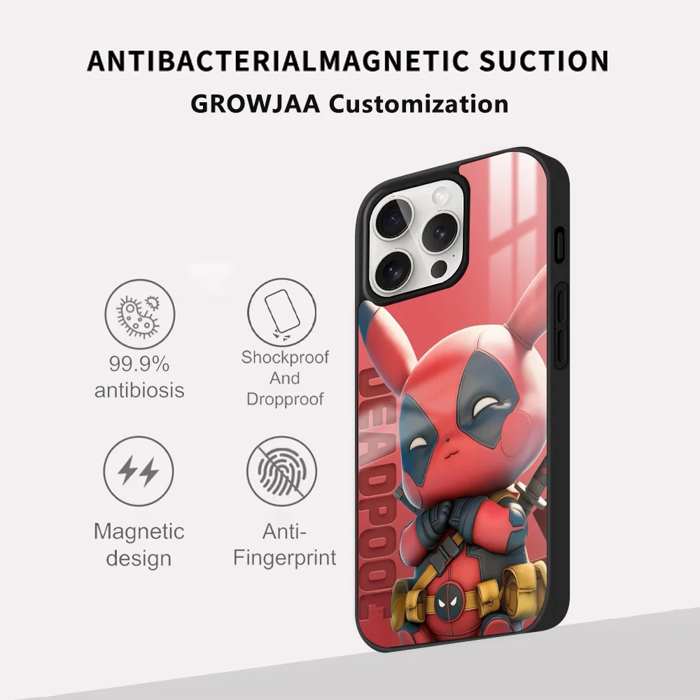 Pikachu Deadpool Funny Phone Case For iPhone 16 15 14 13 12 11 Pro Max Plus Mini New Magsafe Mirror Wireless Magnetic Funda