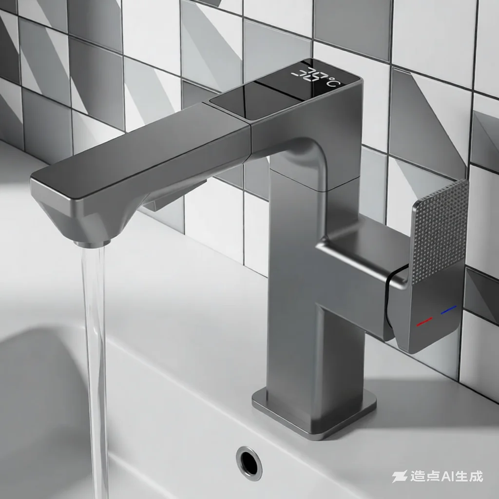 Square Pullout Faucet w/ Dig Display, Dual Spray/Stream, Hot/Cold, 360 Swivel, Lead-Free Brass, Wtr-Saving, Easy Instl, Sink