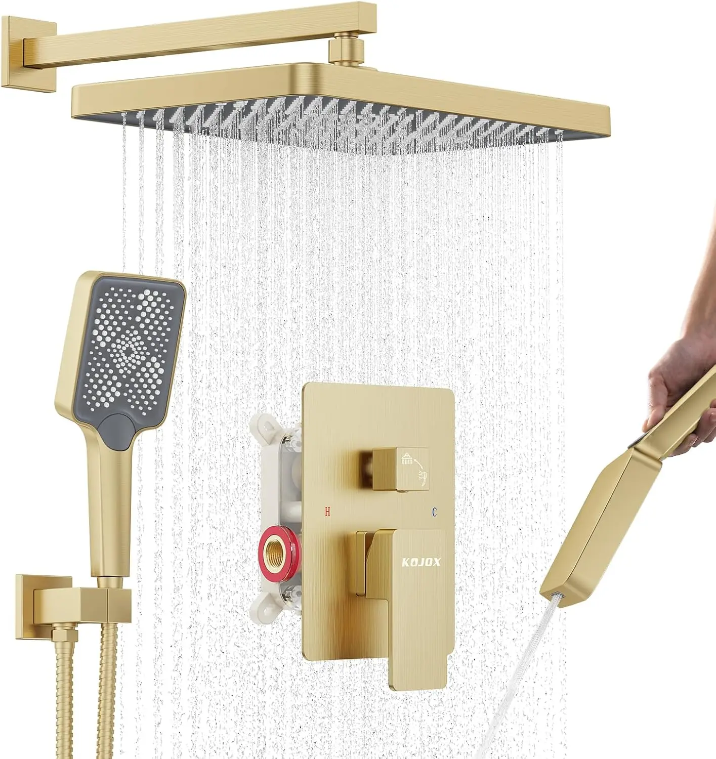 Shower System 13-Inch Rainfall Shower Head - 3 Setting Handheld Sprayer, Complete Bathroom Set With Faucet Mixer Trim Kit &