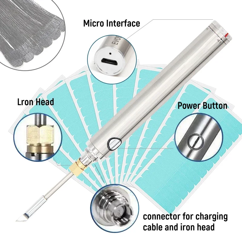 

Electric Tape Remover Pen For Hair Extensions Portable Flat Soldering Tip USB Plug In Working 5V 2A+Double Sided Adhesive Tape
