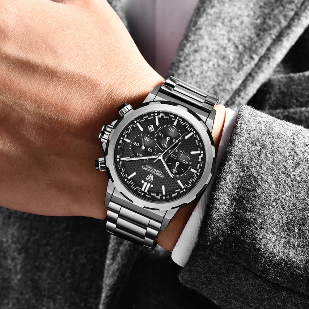 2024 LIGE New Wrist Watch Men Waterproof Chronograph Military Army Stainless Steel Male Clock Top Brand Luxury Man Sport Watches