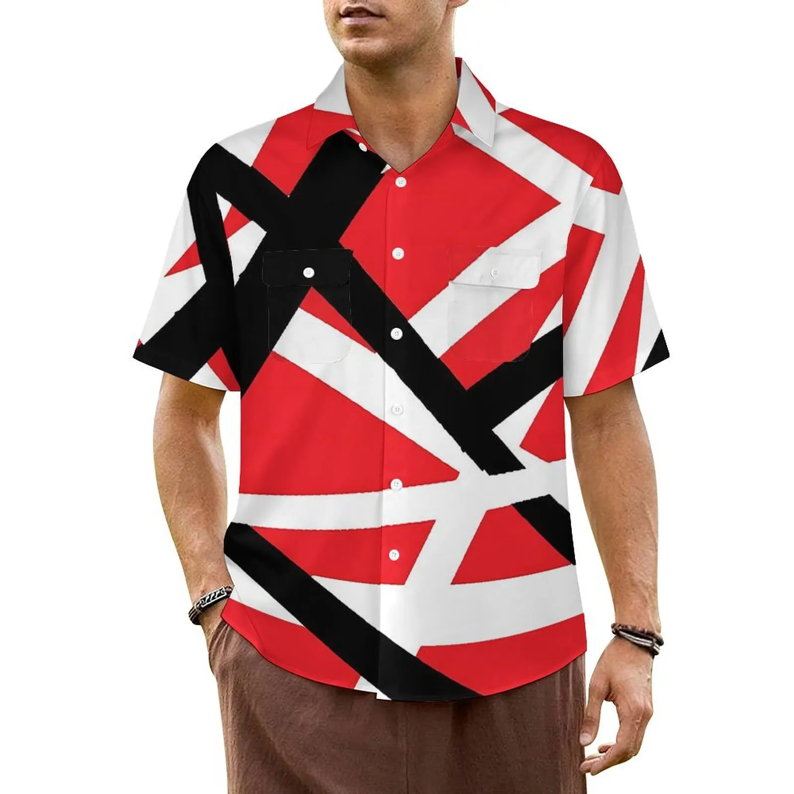 

Van Halen Casual Shirt Red Black Classic Hawaii Shirts Man Short-Sleeved Vacation Harajuku Printed Plus Size 6XL 7XL Blouses