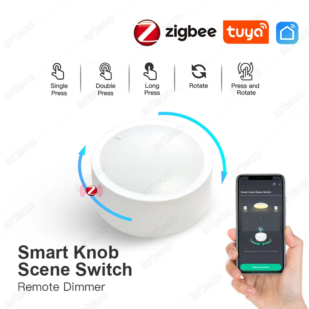 New Tuya ZigBee Smart Knob Switch DIY Wireless Scene Button Rotatable Dimmer Switch Home Automation Scenario Linkage Remoter