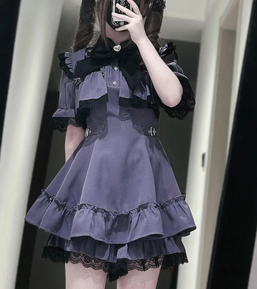 Abiti estivi dimagranti a vita alta Bordo in pizzo Abito a maniche corte e pantaloncini Set da due pezzi Sottocultura Y2k Maia prodotta in massa 2025