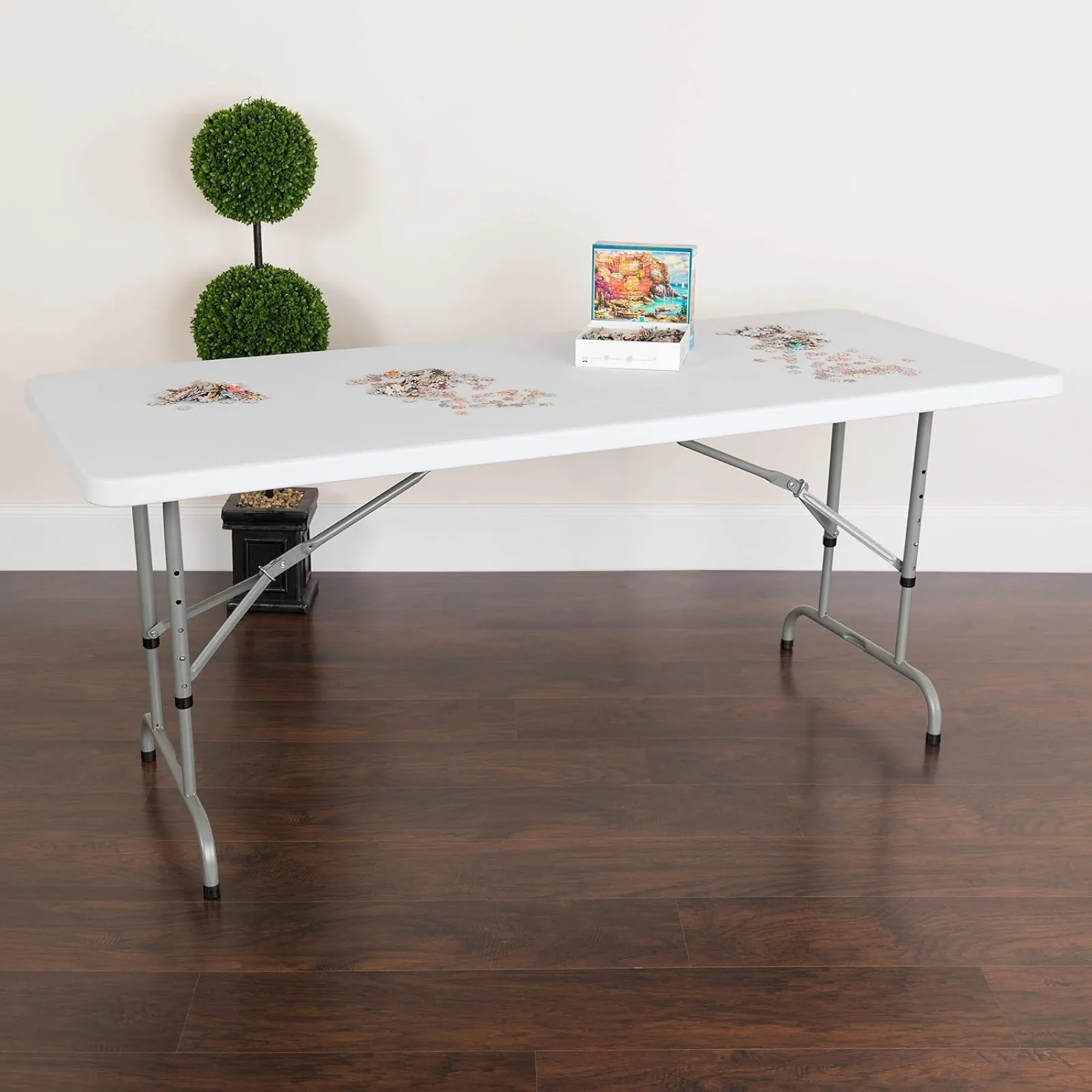 US  Kathryn 6' Rectangular Adjustable Plastic Folding Event Table, Folding Portable Banquet Table