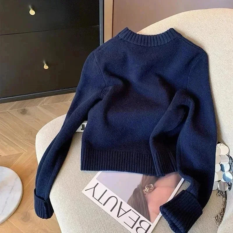 Letter Embroidery Pullover Sweater New 2024 Spring Autumn Women Round Neck Long Sleeve Knitwear Jumper Female Casual Design Tops