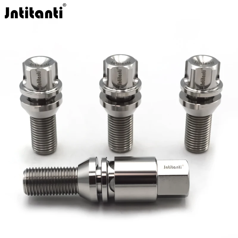 Jntitanti Never rust wheel bolt M12*1.25*28-45mm floating washer cone seat anti-theft Gr.5 titanium hub bolt for Fiat Peugeo