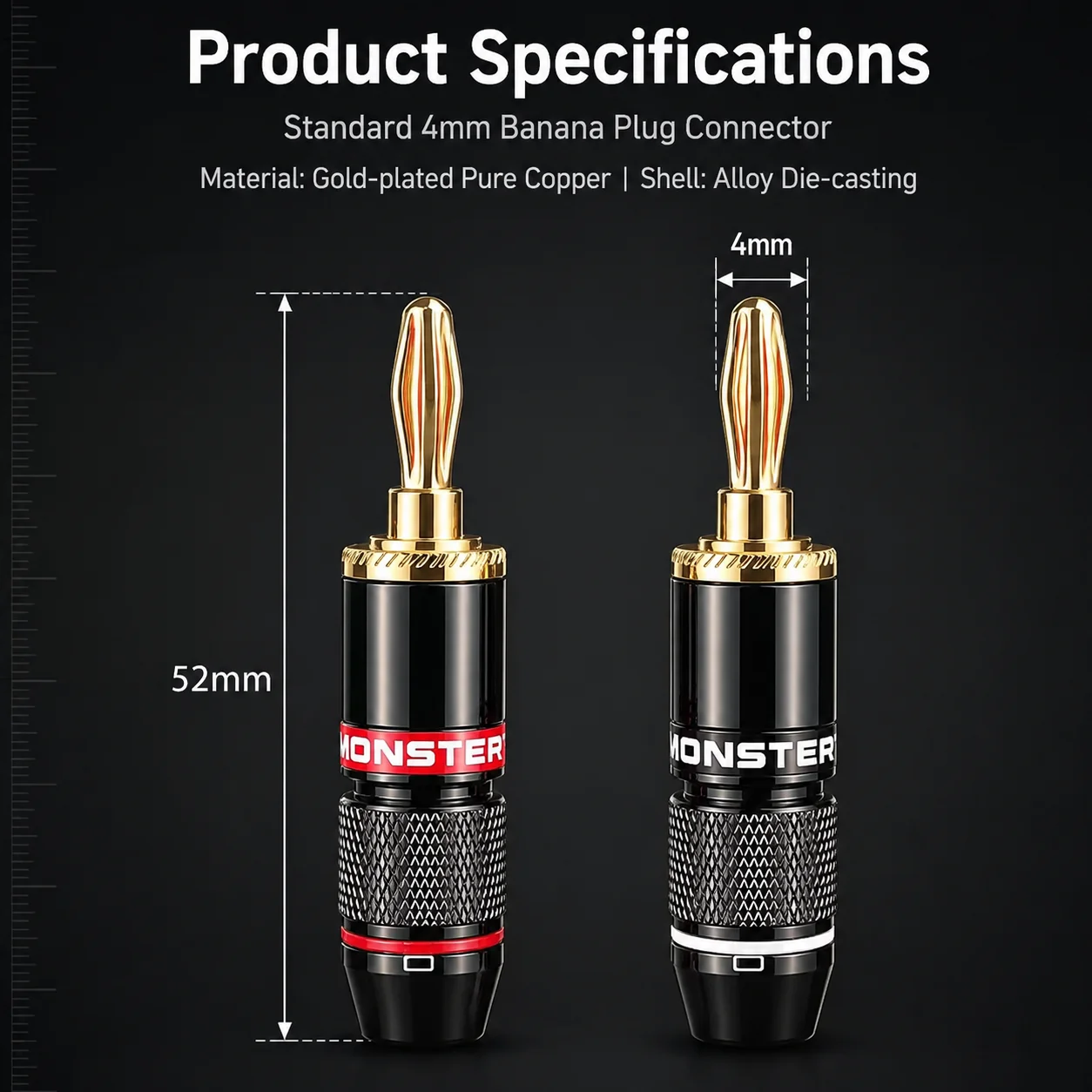 HHDZI 4mm Solderless Banana Plug 24K Gold Plated Pure Copper Alloy Housing Self-Locking HiFi Speaker Audio Connector view 4