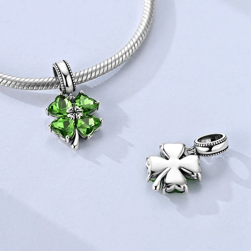 925 Sterling Silber Charms Perle CZ Zirkon Glänzendes Vierblättriges Kleeblatt Anhänger DIY Schmuck Geschenk für Frauen – Detail 5