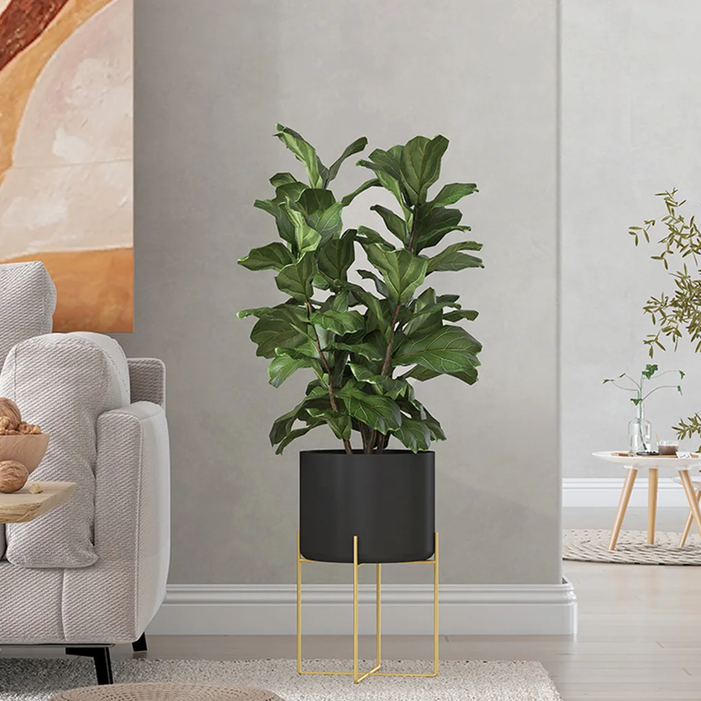 Gold Plant Stand with Pot Floor Type Flowerpot Metal Planter Black