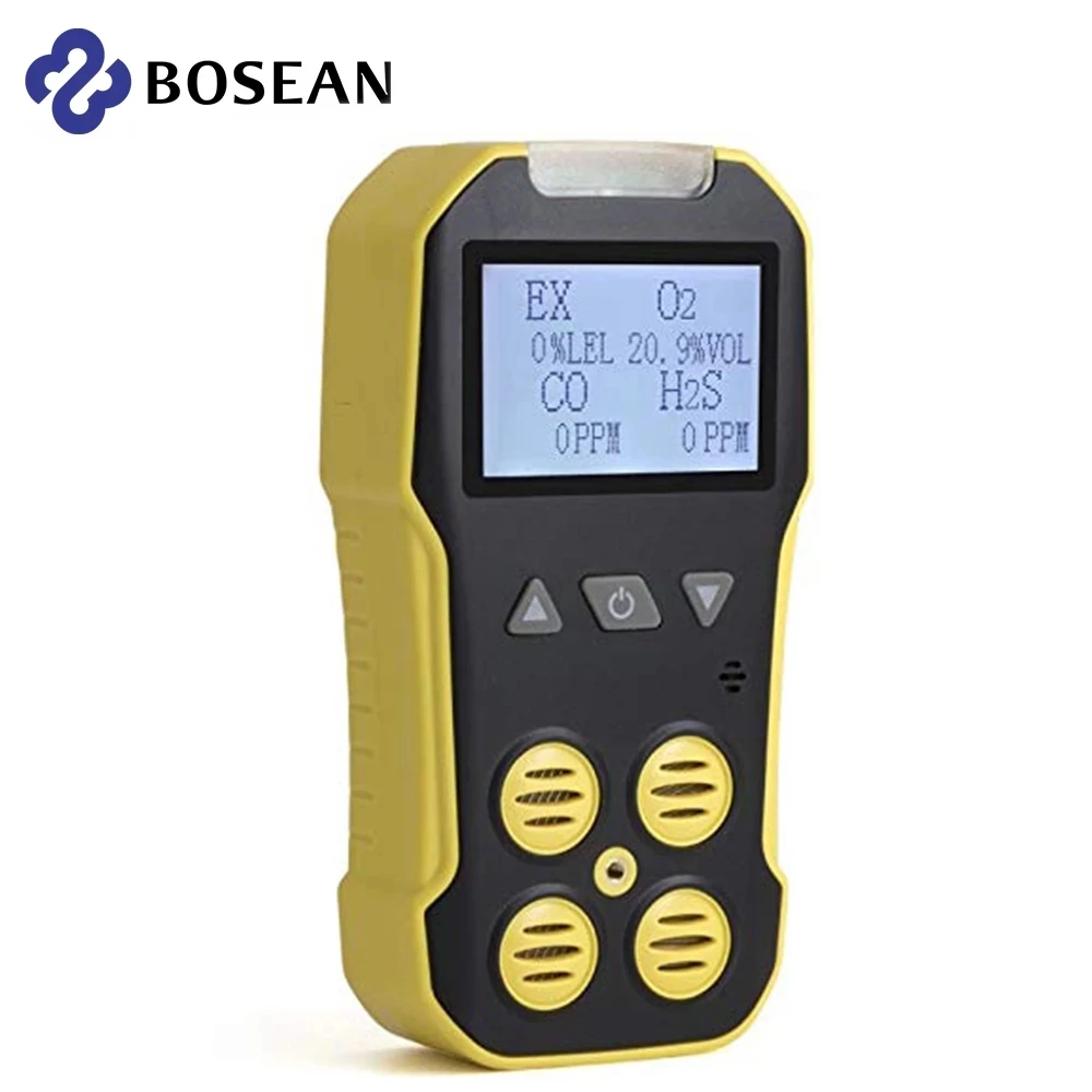 Bosean Multi Gas Detector Gas Meter O2 H2S CO LEL 4 in 1 Oxygen Hydrogen Sulfide Carbon Monoxide Combustible Gas Leak Detector