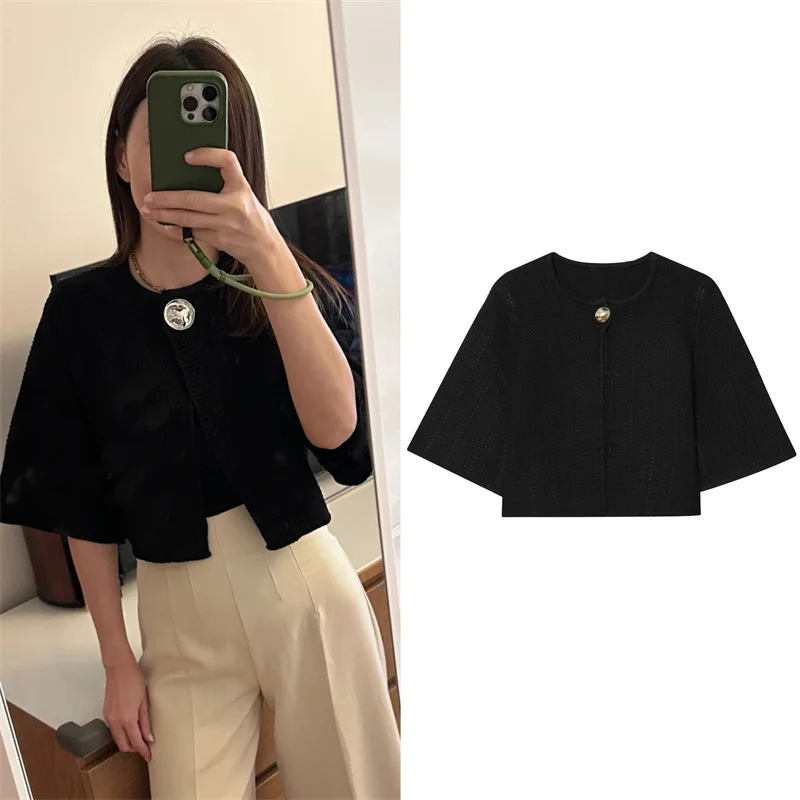 

Осенне-зимняя трикотажная куртка на пуговицах Hamptured, женский стильный дизайн, повседневный короткий топ