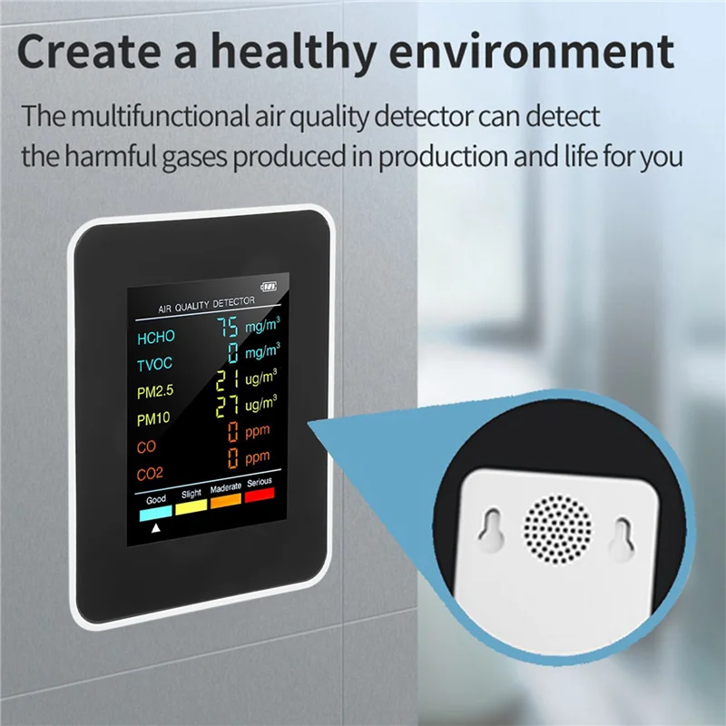 

A96I-3X 6 In 1 PM2.5 PM10 HCHO TVOC CO CO2 Air Quality Detector CO CO2 Formaldehyde Monitor Home Air Quality Tester,White