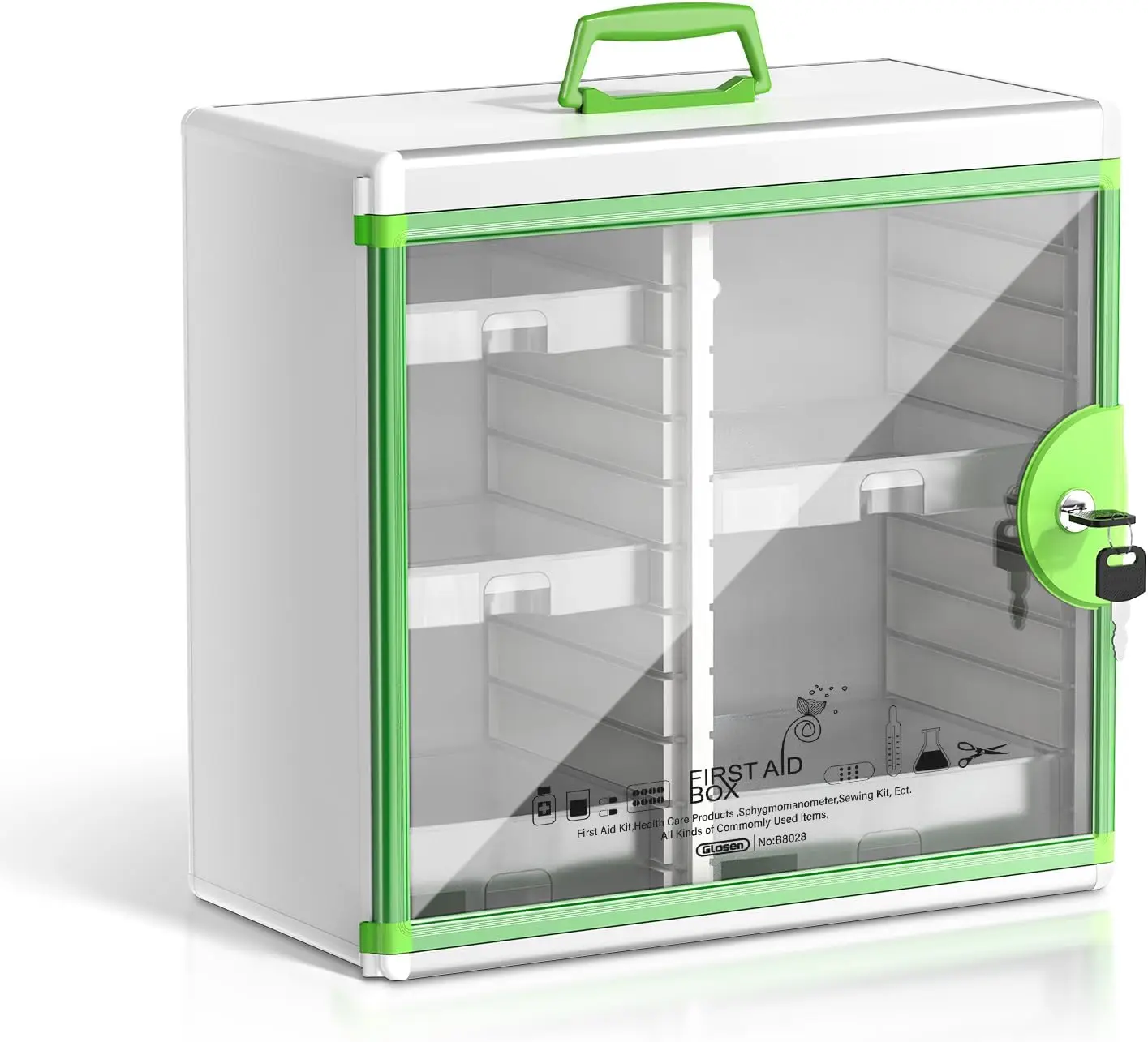 

Настенный шкафчик для медикаментов с замком, зеленый, 13,6x13,4x6,5 дюймов, с регулируемыми отделениями для хранения в ванной комнате