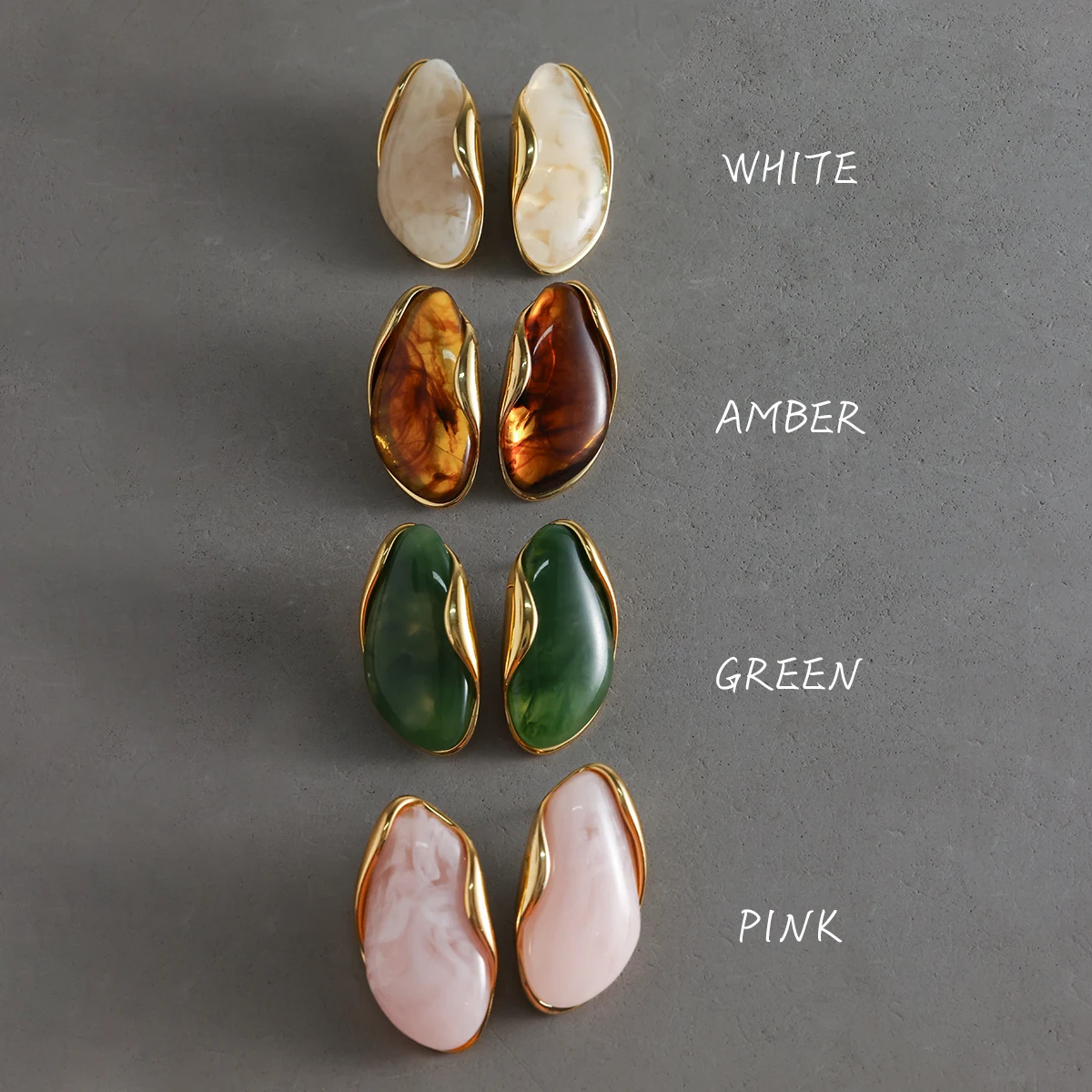 

AIKOER Retro 18K Gold Color Plated Stainless Steel Irregular Resin Ear Studs Women's Accessories Party Gift